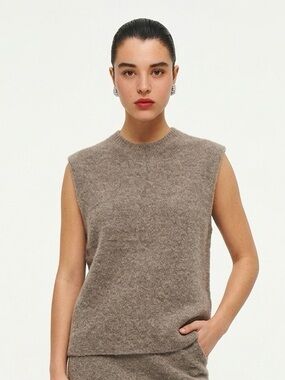 ZARA | Light Brown Sleeveless Sweater Structured Shoulder Women’s Size Small